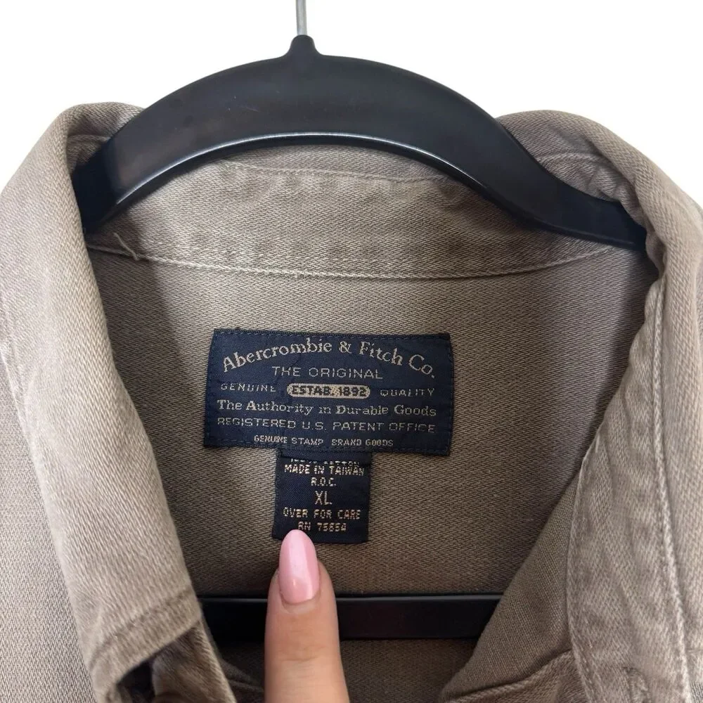 VTG Abercrombie & Fitch‎ Men's XL Gray Canvas Button Down Thick Gorpcore Y2K - Picture 2 of 8